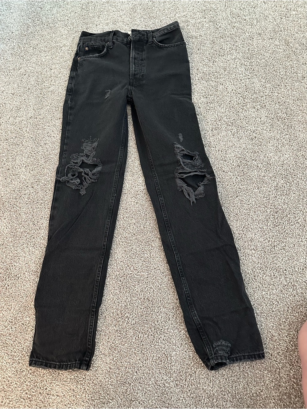 We The Free Black Distressed Straight Leg Jeans